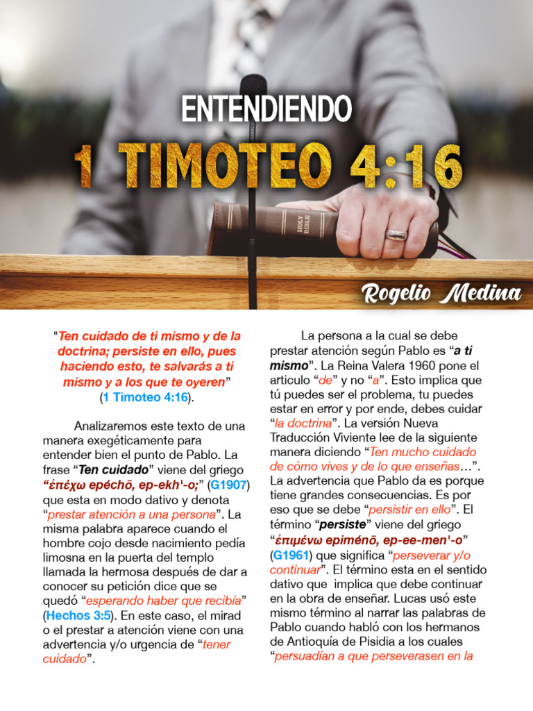 Entendiendo 1 Timoteo 4 16 PDF Pablo El Ap stol Salvaci n