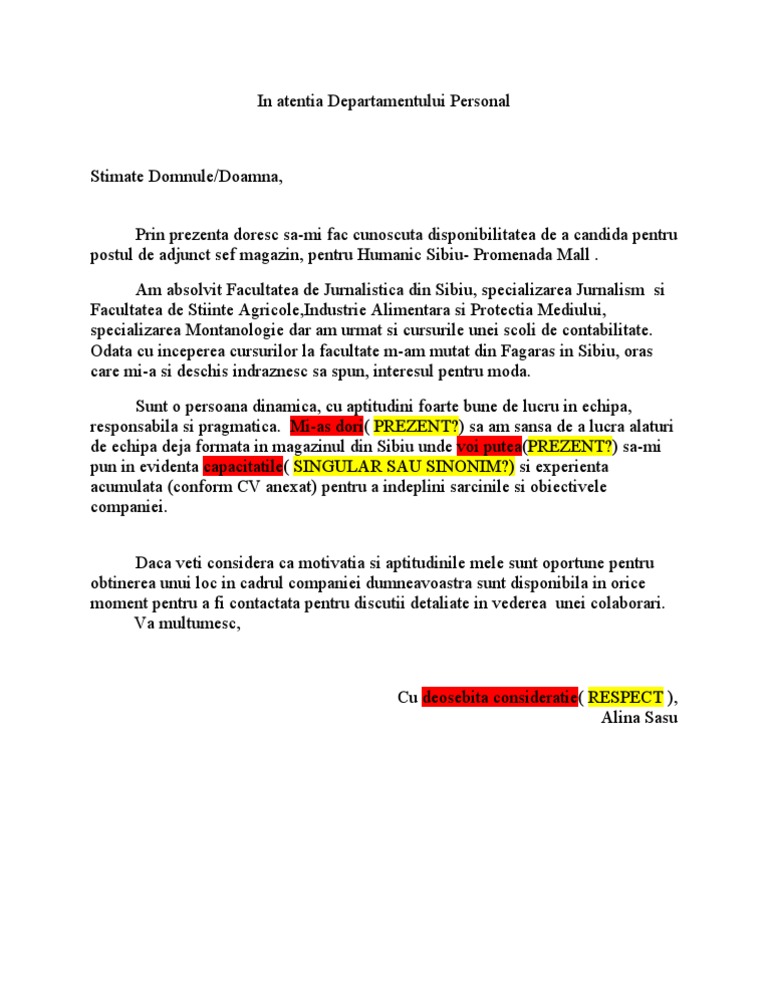 Scrisoare de Intentie | PDF