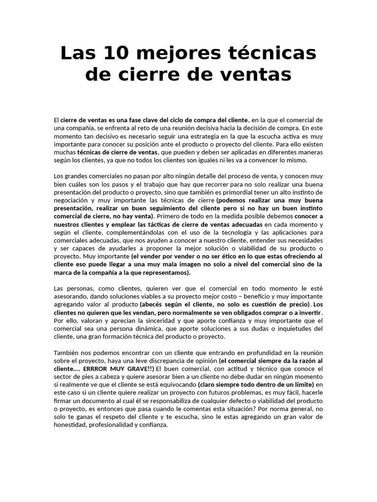 10 Técnicas Efectivas de Cierre de Ventas | PDF | Precios | Cliente