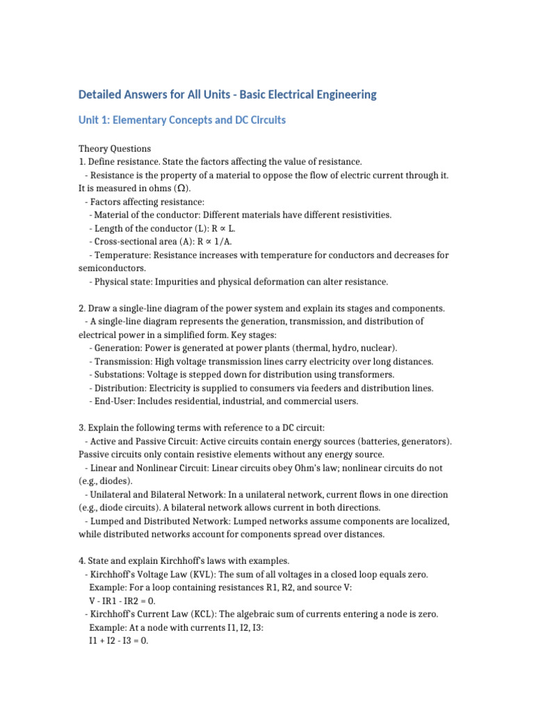 Basic Electrical Engineering Units Guide | PDF | Electrical Network ...