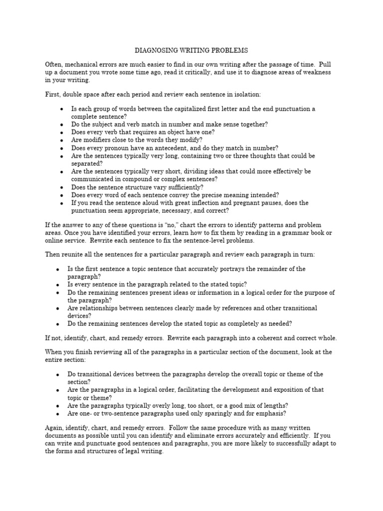Diagnosing Writing Problems | PDF | Paragraph | Sentence (Linguistics)