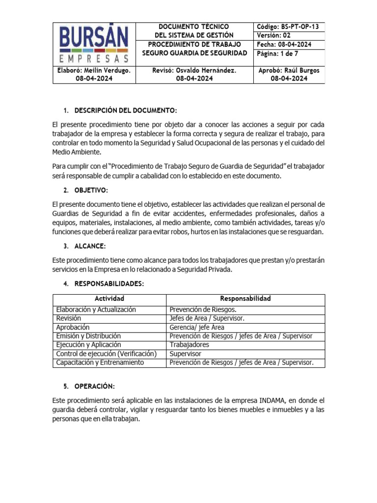 Procedimiento Trabajo Seguro GG.ss MASONITE | PDF | Estrés (biología ...