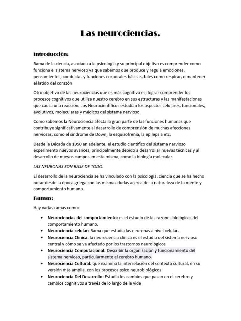 Introducción a las Neurociencias | PDF | Neurociencia | Sicología