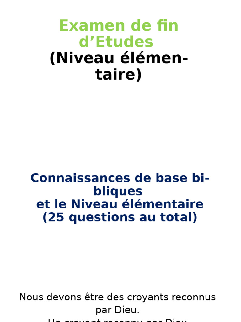 Questionnaire Biblique Élémentaire | PDF | Bible | Moïse