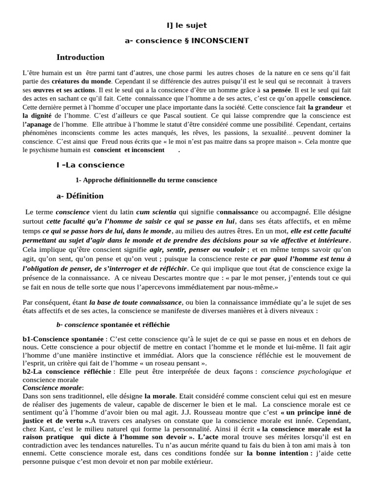 Conscience et Inconscient chez l'Homme | PDF | Vérité | Conscience