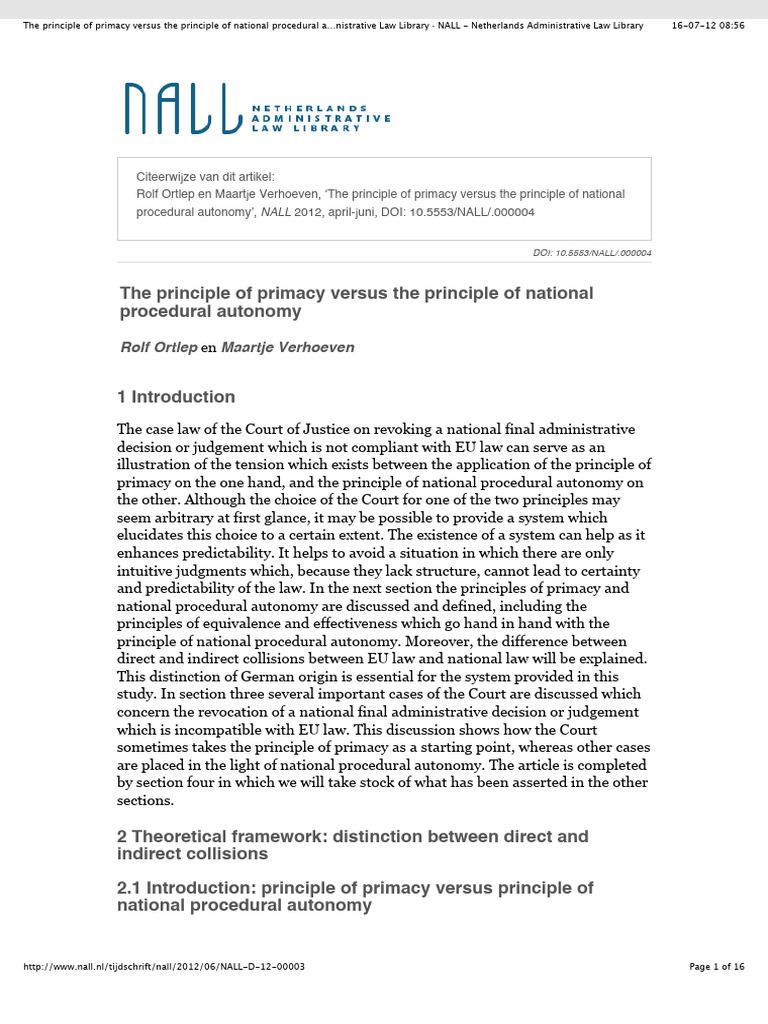 Primacy vs. National Procedural Autonomy | PDF | European Union Law ...