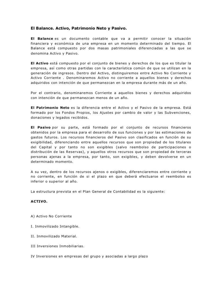 Balance, Activo, Pasovo Patrimonio Neto | PDF | Hoja de balance ...