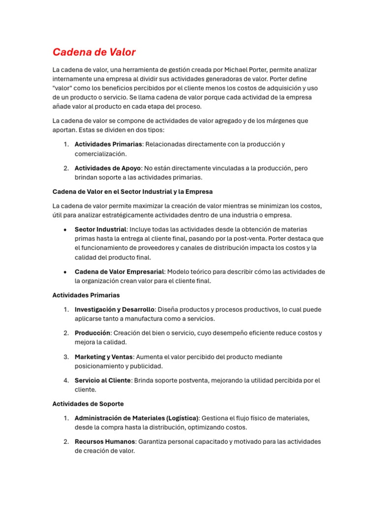 Cadena de Valor y Estrategias Empresariales | PDF | Cadena de valor ...