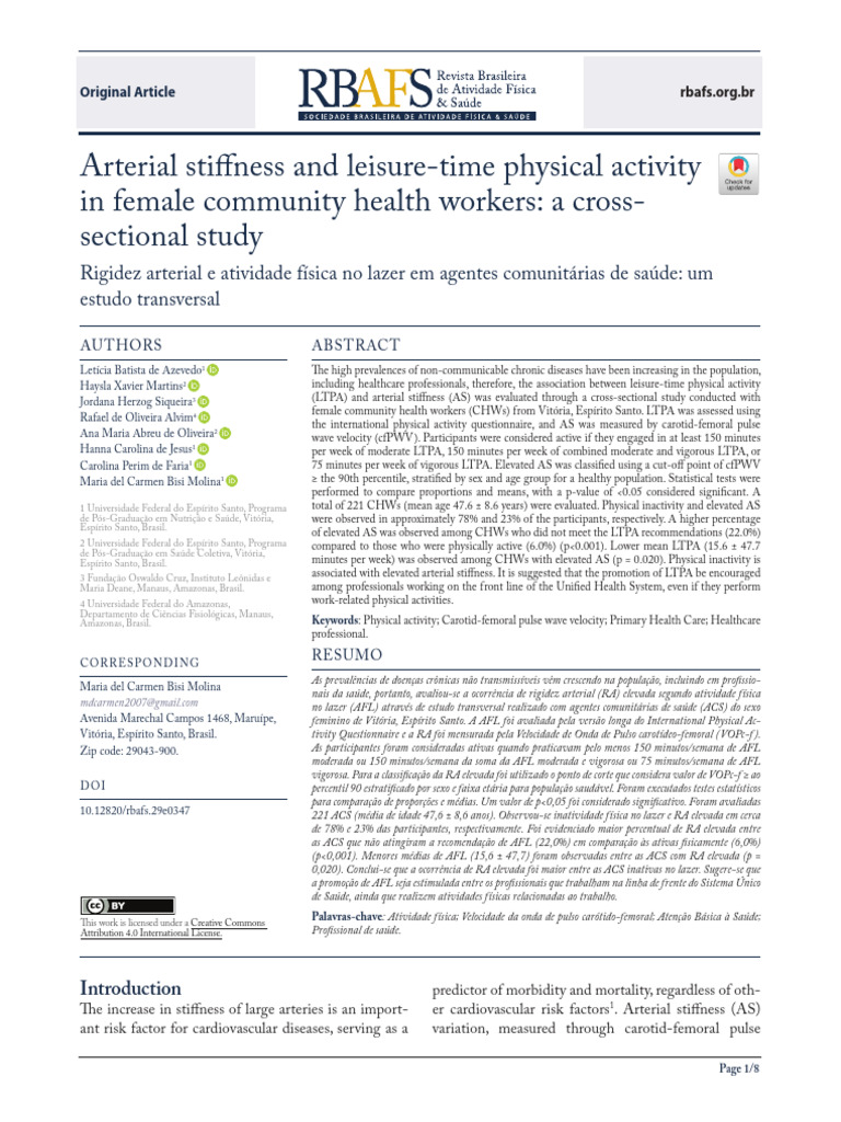 Arterial Stiffness and Leisure-Time Physical Activity in Female | PDF