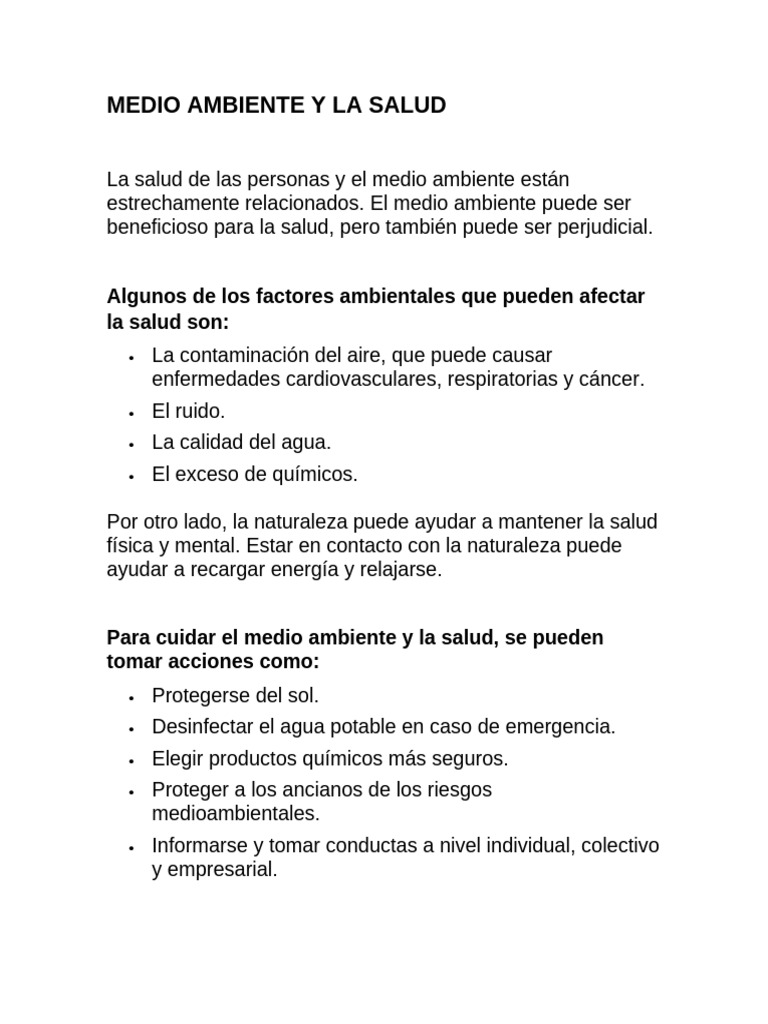 Salud y Medio Ambiente: Impactos y Soluciones | PDF
