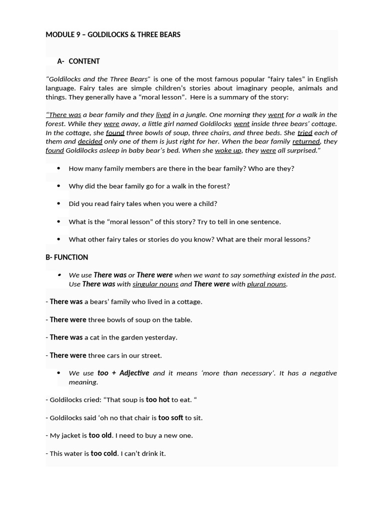 Goldilocks and the Three Bears Summary | PDF | Foods | Goldilocks And ...