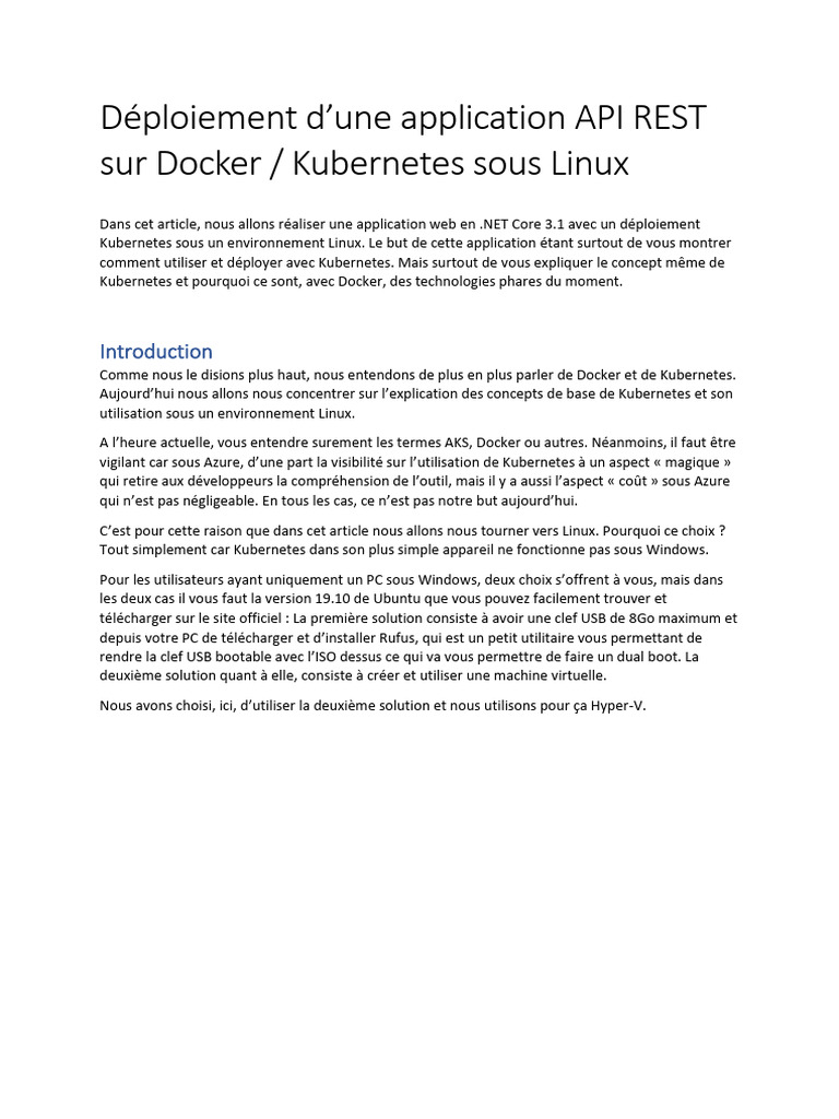 Déploiement API REST avec Kubernetes Linux | PDF | Linux | Technologie ...