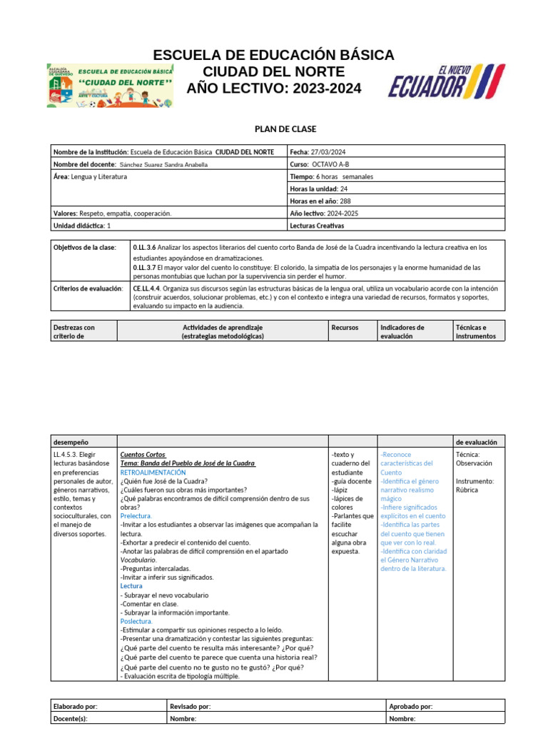 Plan de Clase | PDF | Evaluación | Educación primaria
