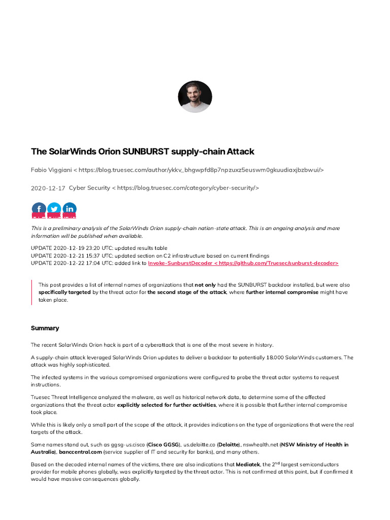 The SolarWinds Orion SUNBURST Supply-Chain Attack - TRUESEC Blog | PDF ...