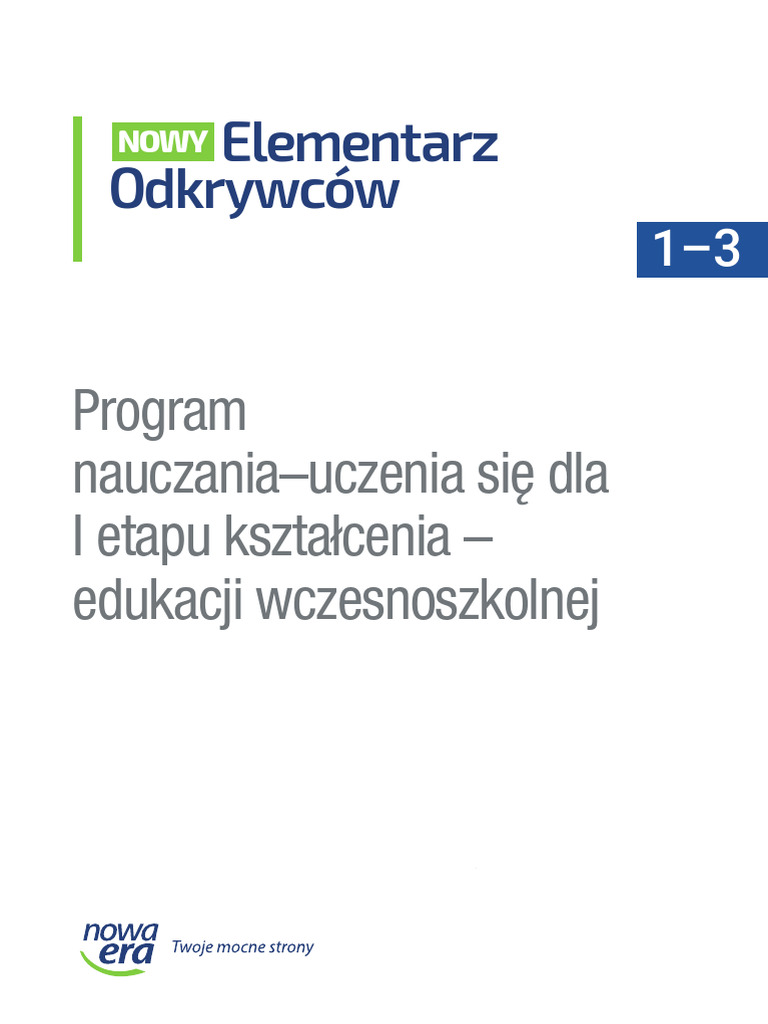 Program Nauczania Uczenia Sie Dla I Etapu Ksztalcenia Edukacji | PDF