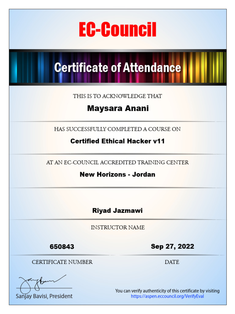 EC-Council CEH Certificate of Attendance | PDF
