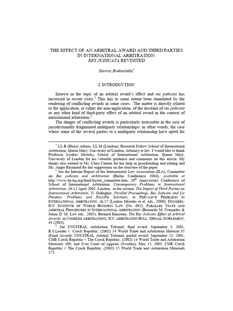 Arbitral Awards and Third Parties' Effects | PDF | Res Judicata ...