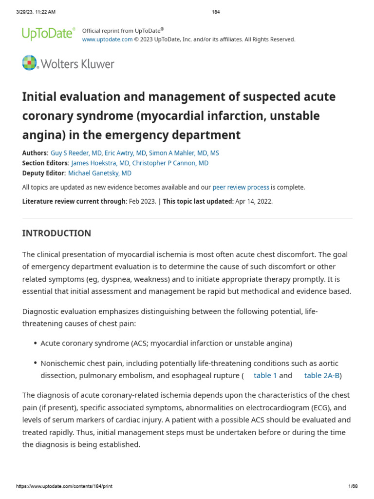 Acute Coronary Syndrome | PDF | Myocardial Infarction | Electrocardiography