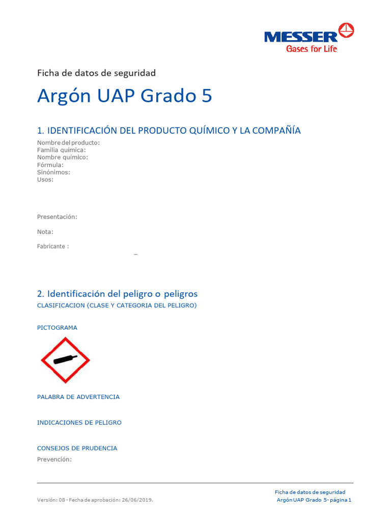 Ficha de Seguridad del Gas Argón UAP 5 | PDF | Argón | Soldadura