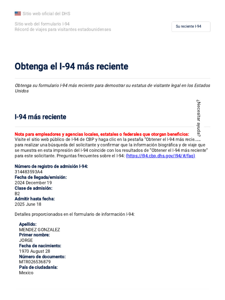 I-94 Official Website - Get Most Recent I-94 Response | PDF