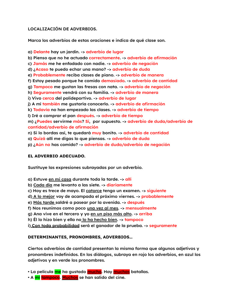 Clasificación y Uso de Adverbios | PDF | Adverbio | Gramática