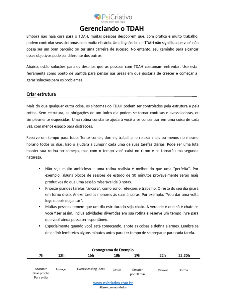 Dicas para Gerenciar o TDAH Eficazmente | PDF | Transtorno de déficit ...