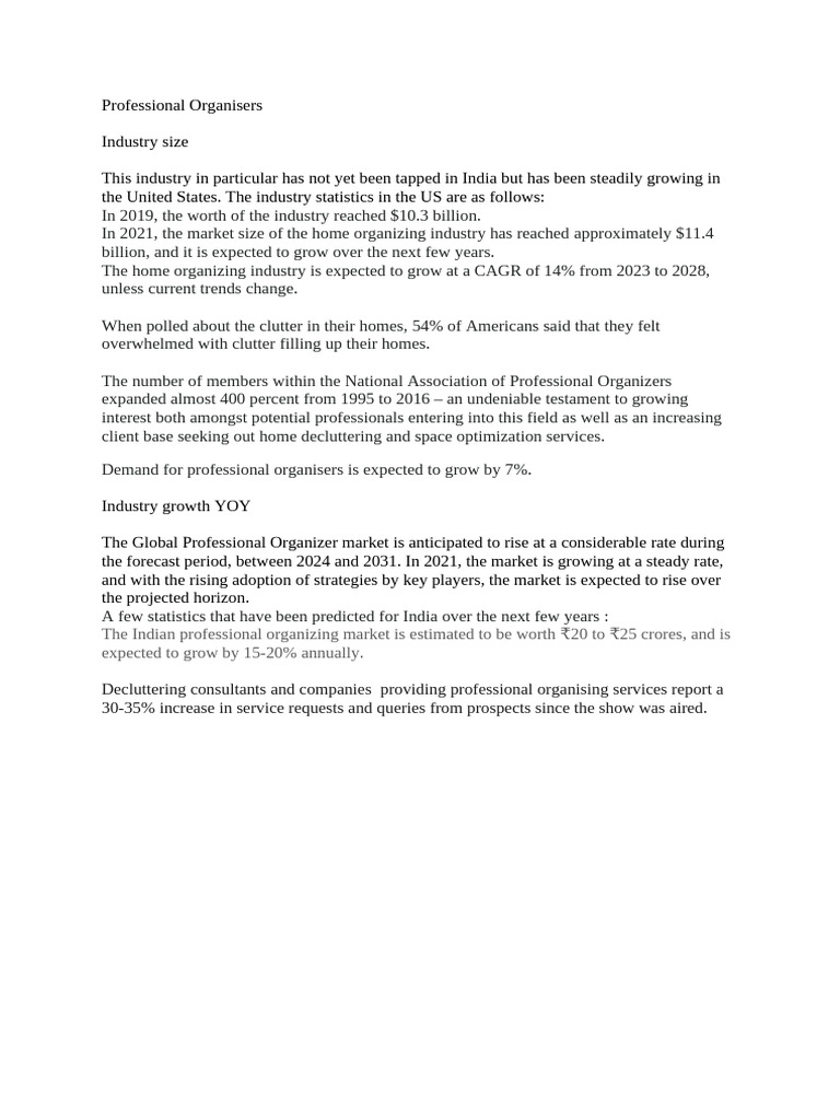 Growth of Professional Organizing Industry | PDF