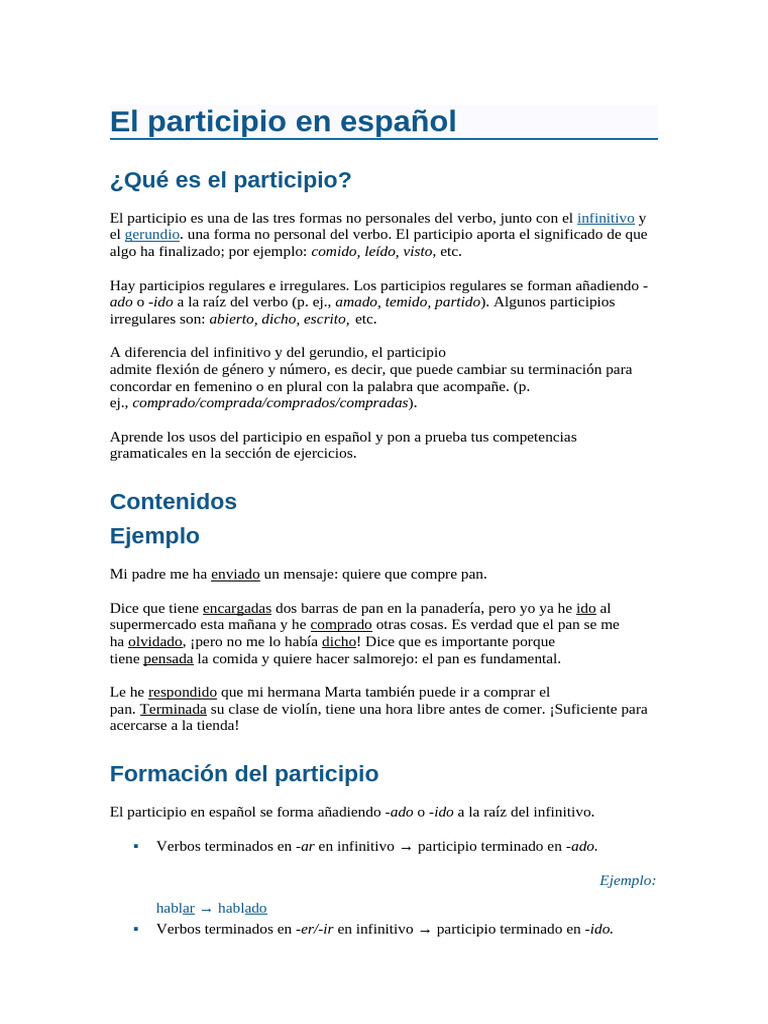 El Participio en Español | PDF | Numero Gramatical | Verbo