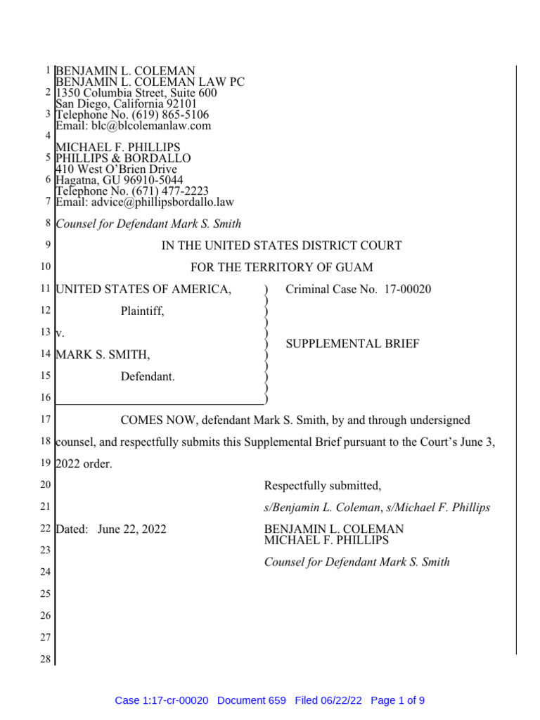 Smith - 659 - Supplemental Brief in Support of Dismissal of 641 Charges ...