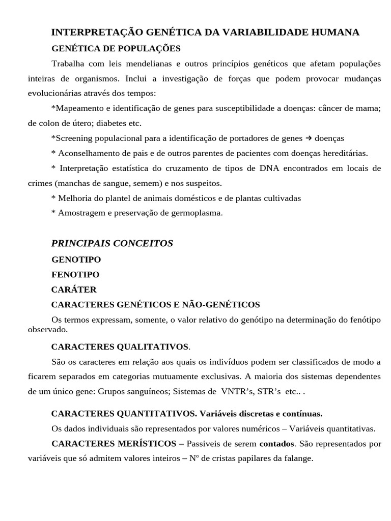 Variabilidade Genética e Fenotípica | PDF | Alelo | Desvio padrão