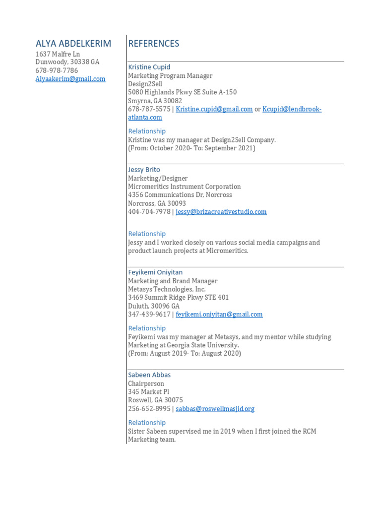 Alya Abdelkerim's Professional References | PDF