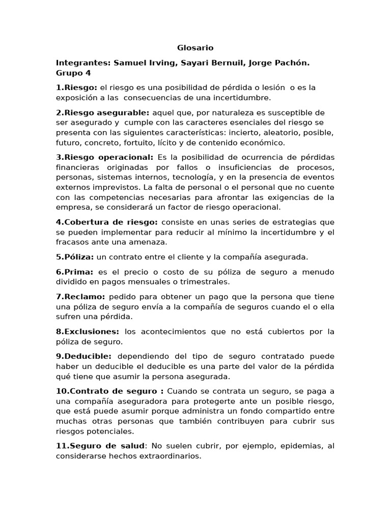Glosario de Términos de Riesgo y Seguros | PDF | Seguro | Póliza de seguros