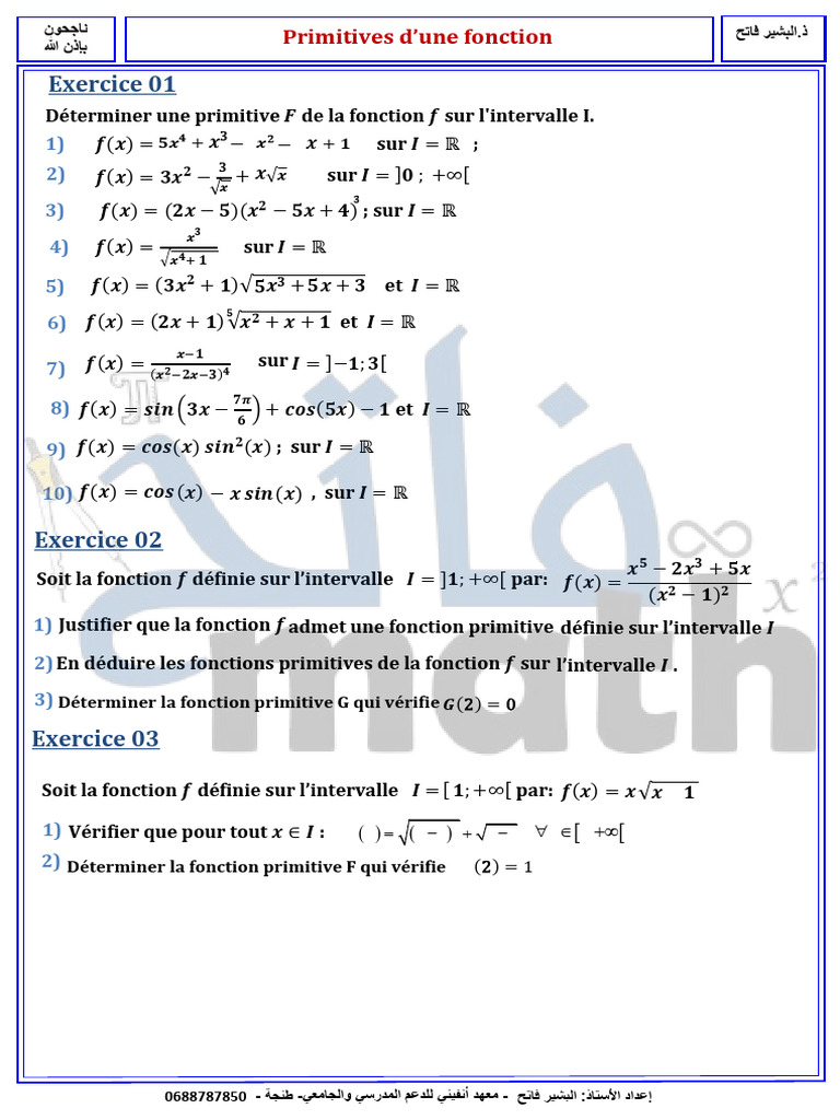 Primitives des fonctions mathématiques | PDF