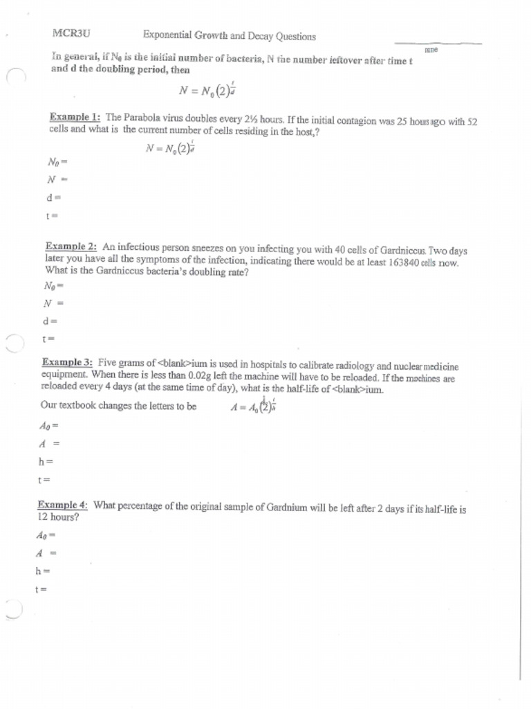 Exponential Growth and Decay Questions | PDF