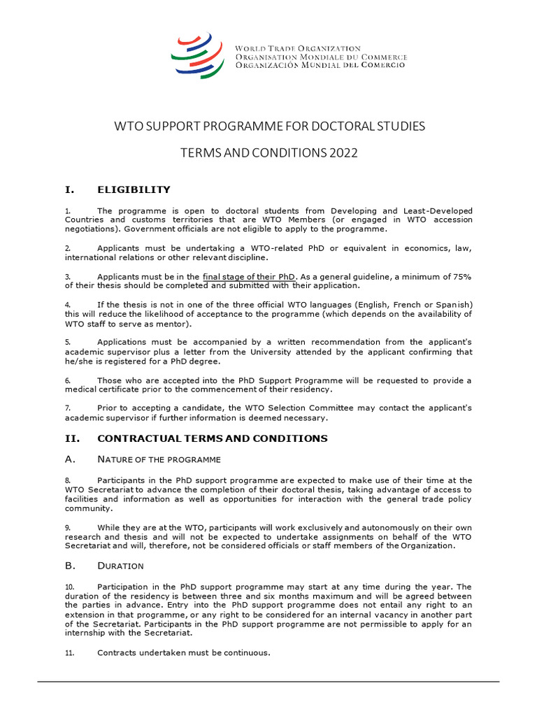 WTO Doctoral Studies Support Program | PDF | Doctor Of Philosophy | Thesis