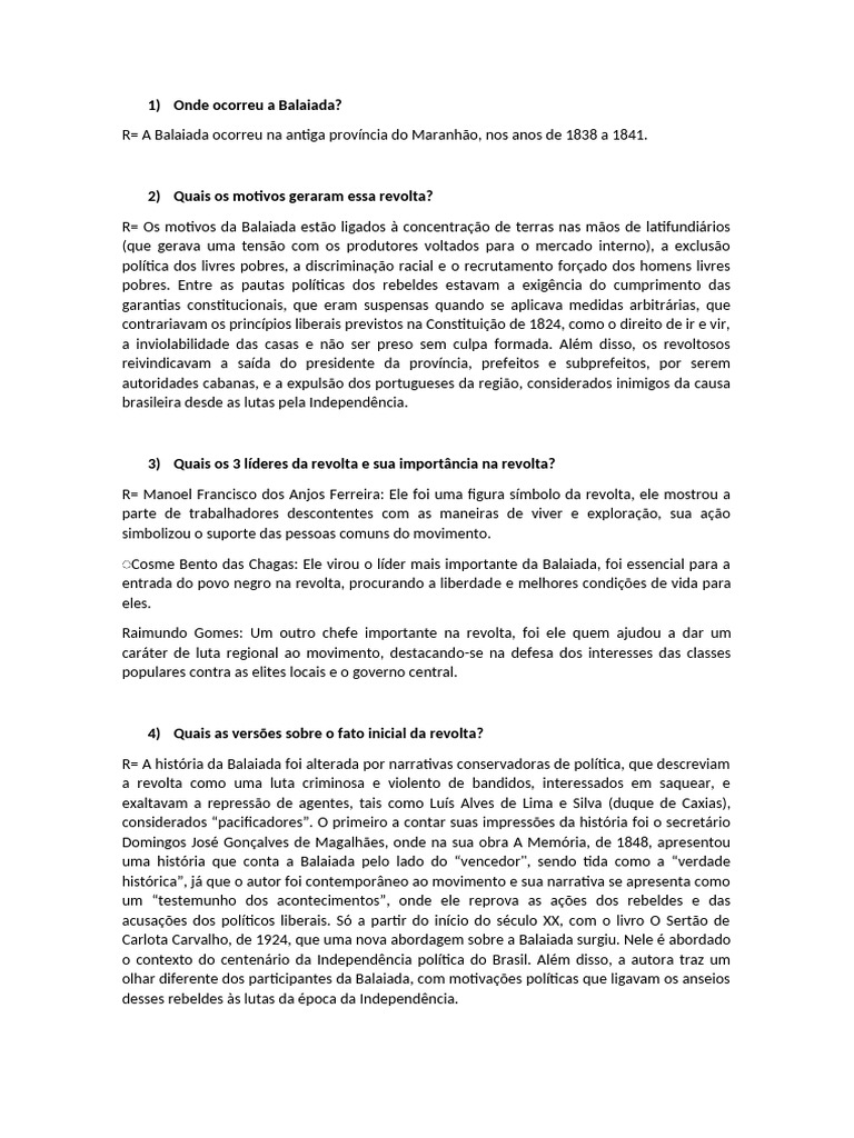 Balaiada: Causas, Líderes e Repressão | PDF | Brasil