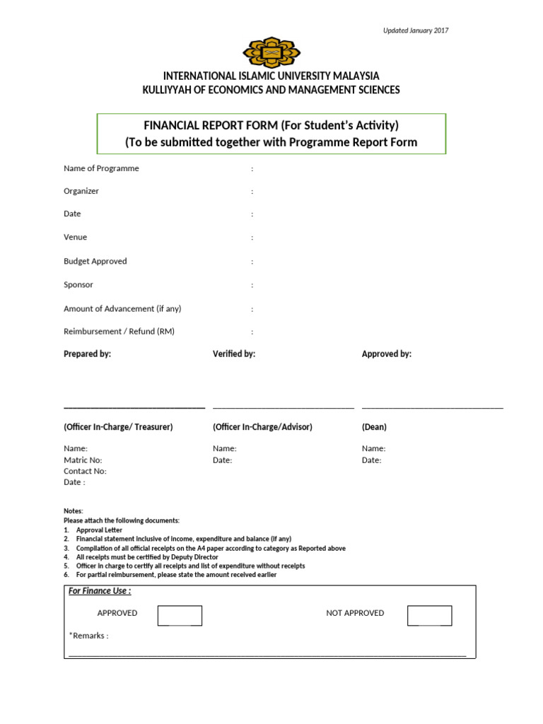 Student Activity Financial Report Form | PDF | Public Finance | Government