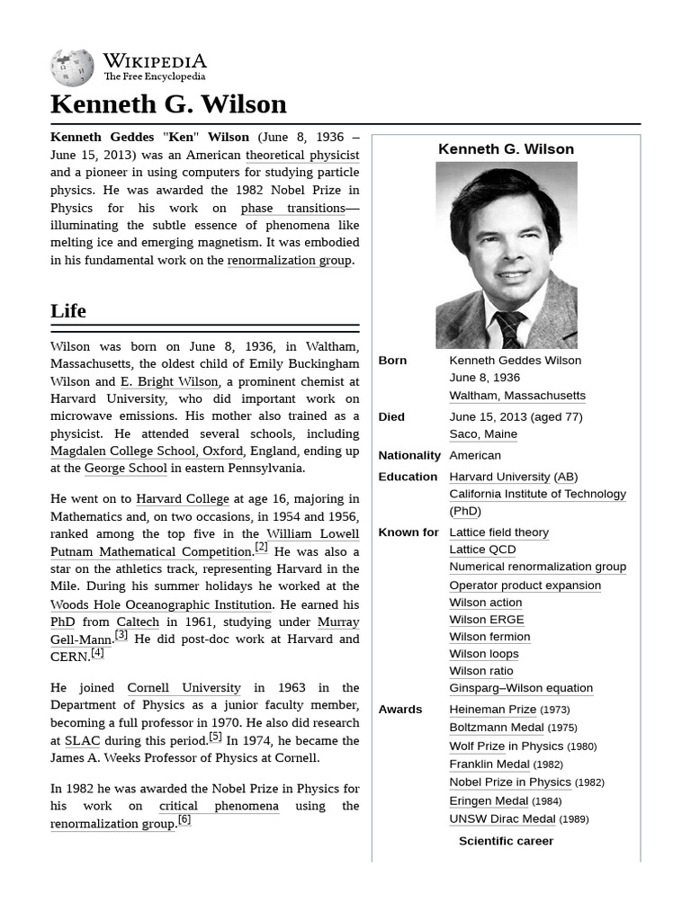 Kenneth G. Wilson: Nobel Physicist Insights | PDF | Physical Sciences ...