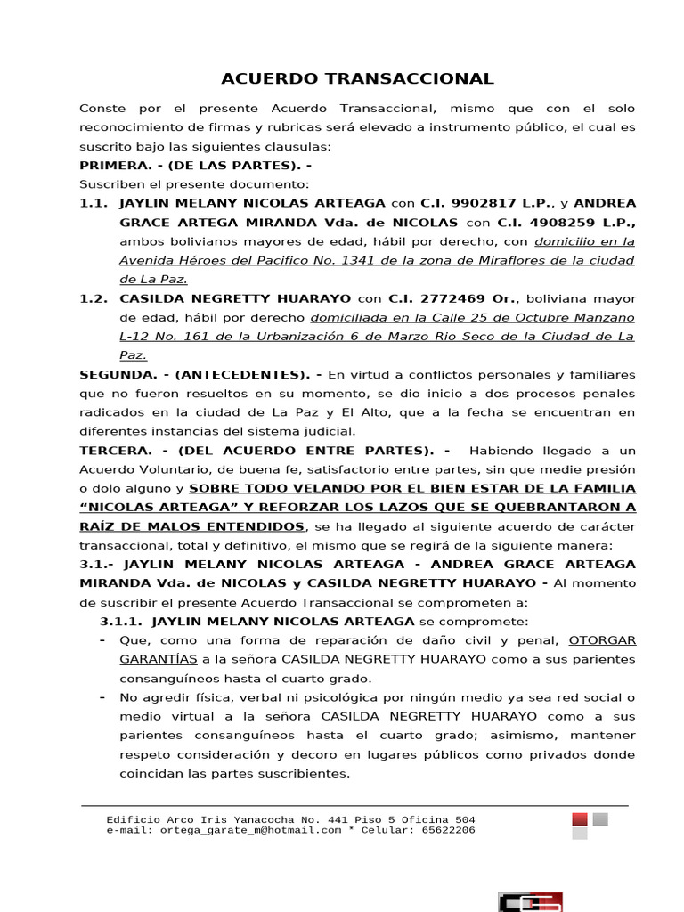 Acuerdo Transaccional entre Partes | PDF | Justicia | Crimen y violencia