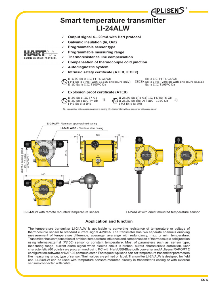Smart Temperature Transmitter LI-24ALW | PDF | Thermocouple | Sensor