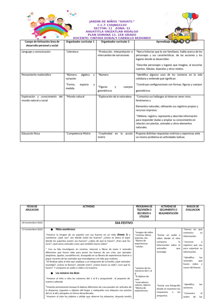 Semana 13 Primer Grado | PDF | Educación de la primera infancia