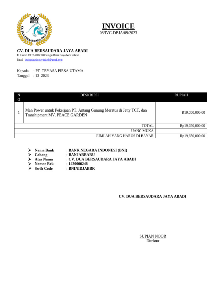 Invoice Man Power PT. Antang Gunung | PDF