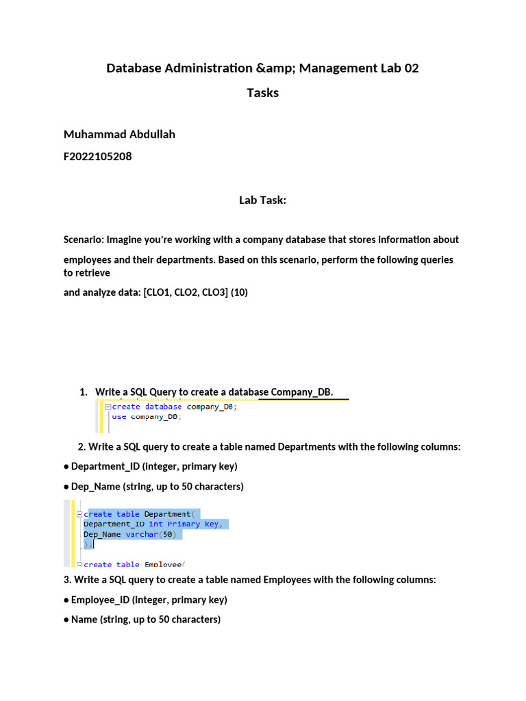 SQL Queries for Company Database Management | PDF