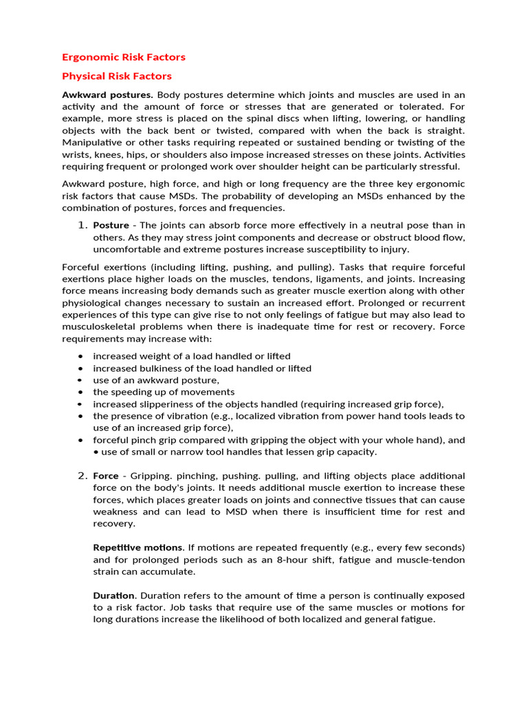 Understanding Ergonomic Risk Factors | PDF | Musculoskeletal System