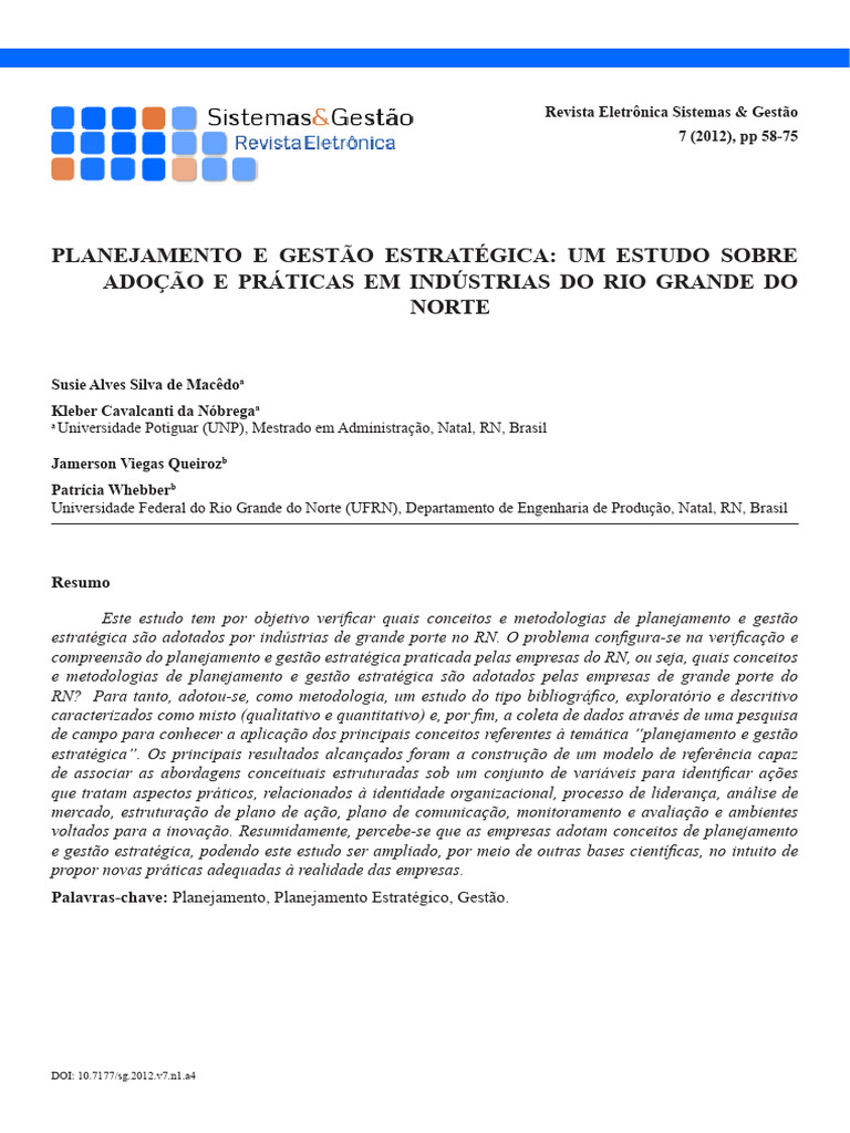 Planejamento Estratégico nas Indústrias do RN | PDF | Gestão ...