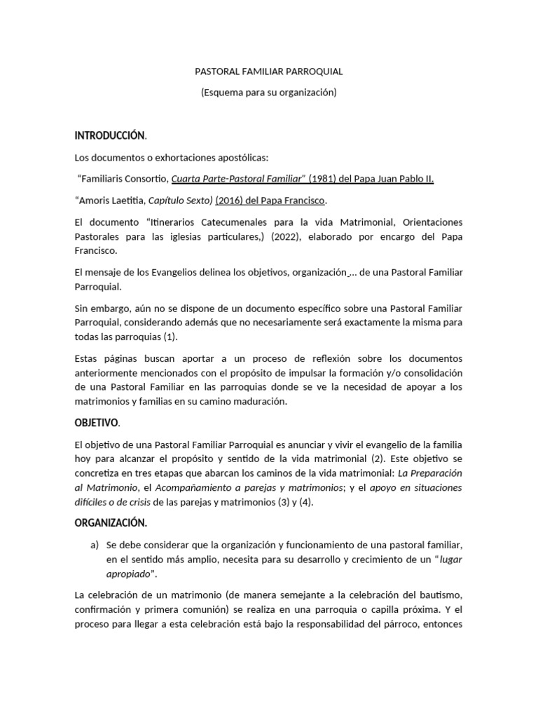 Organización de la Pastoral Familiar Parroquial | PDF | Matrimonio | Esposa