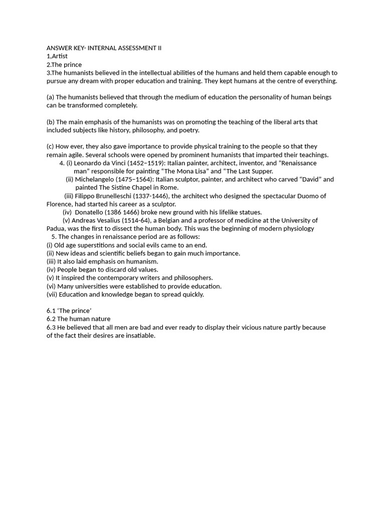 Answer Key Internal Assessment II | PDF