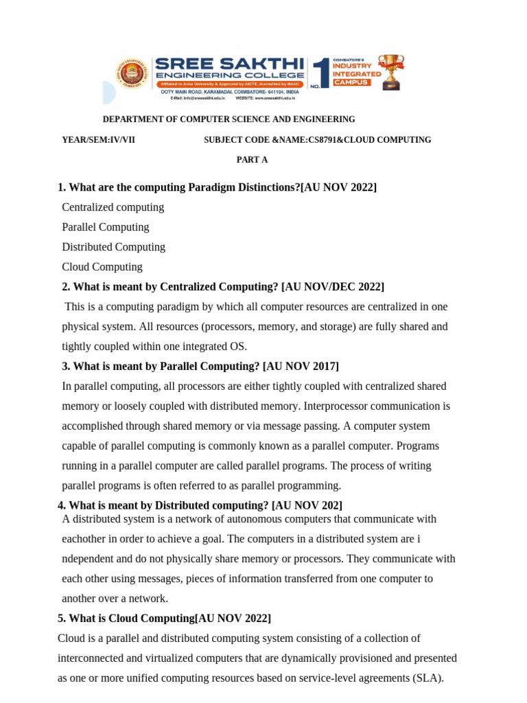 Cloud Computing 2 Marks | PDF | Cloud Computing | Software As A Service
