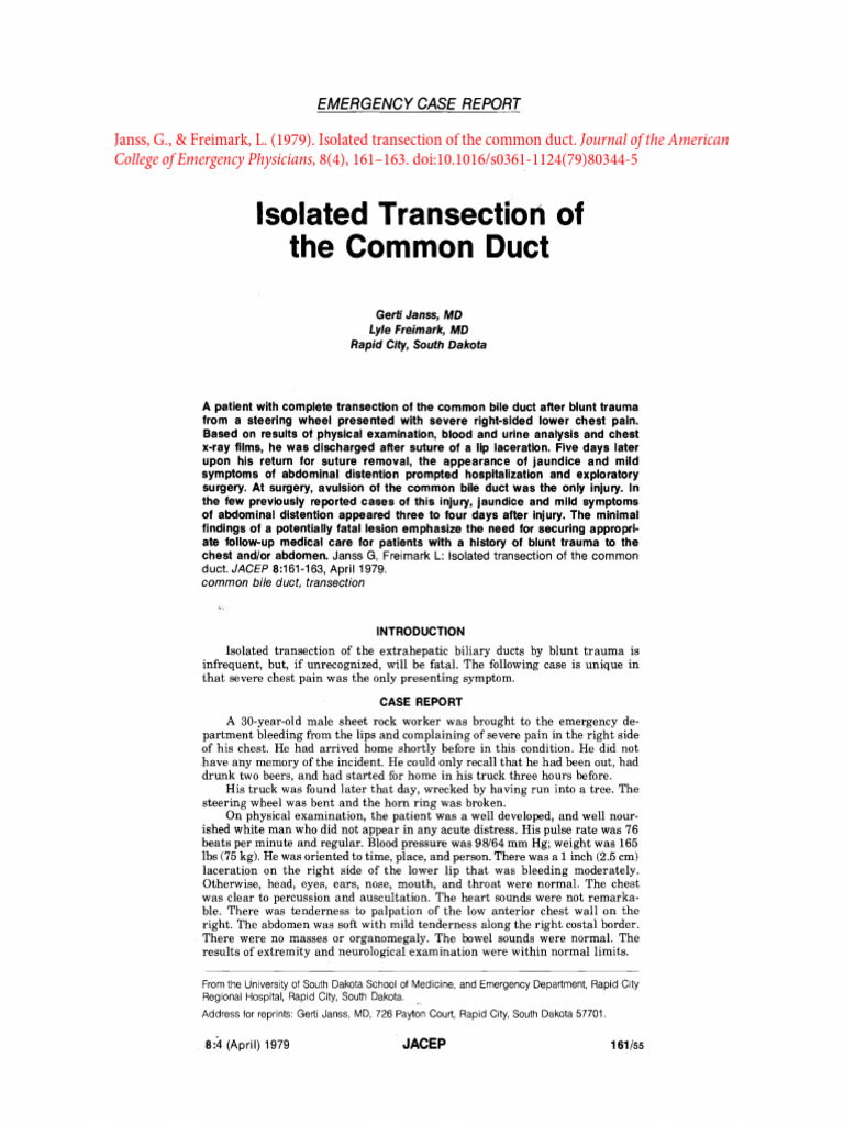 Isolated Common Bile Duct Transection Case | PDF | Abdomen | Thorax