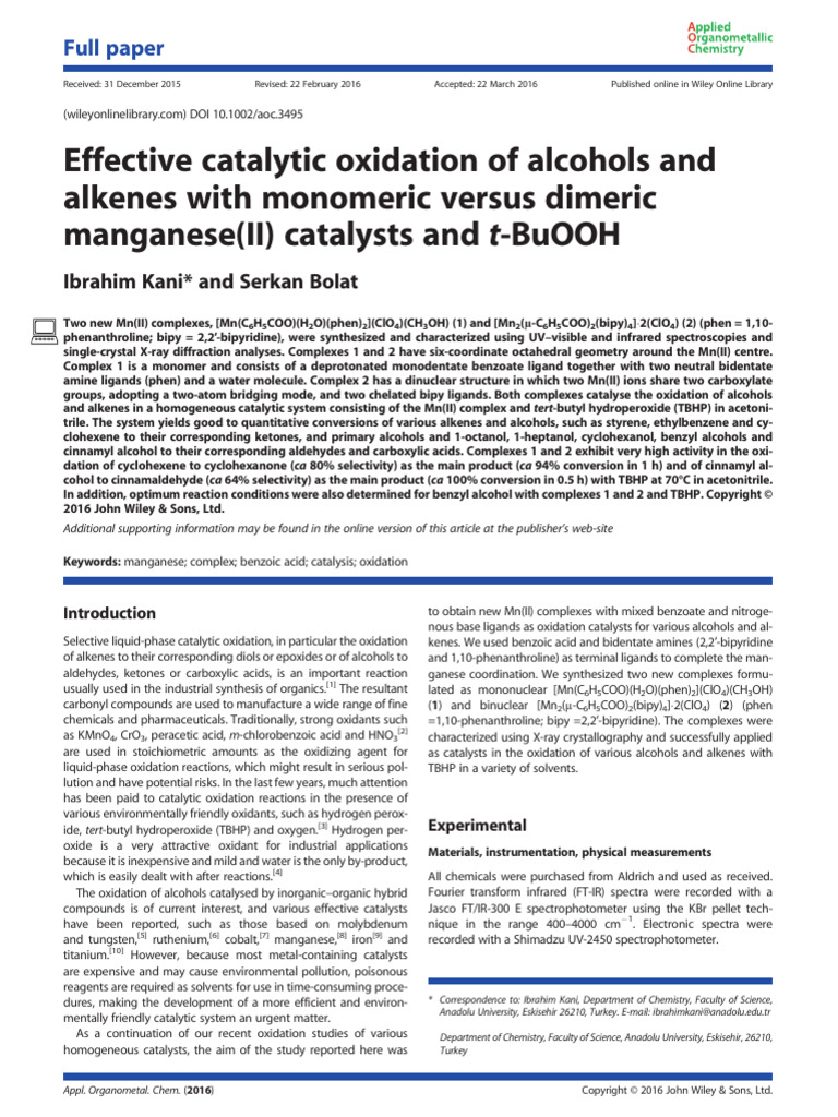 Effective Catalytic Oxidation of Alcohol | PDF | Coordination Complex ...